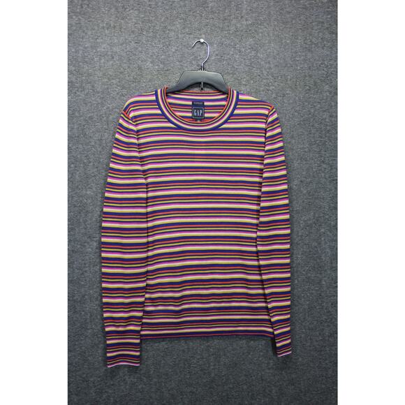 Women’s Merino Wool Sweater Gap Large Tall Striped Pink Orange Blue NEW - Picture 1 of 4